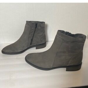 Paul Green Suede Leather Ankle Boots Gray Side Zip Womens Size 7 Minimalist Boho